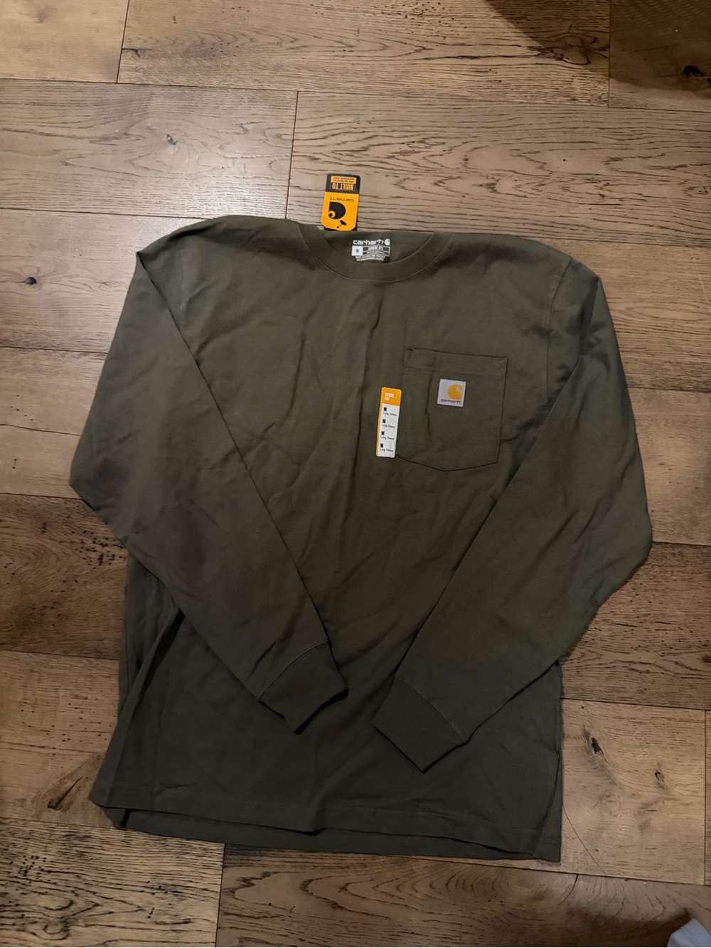 Carhartt Olive Green Long Sleeve Pocket Tee with Logo Patch